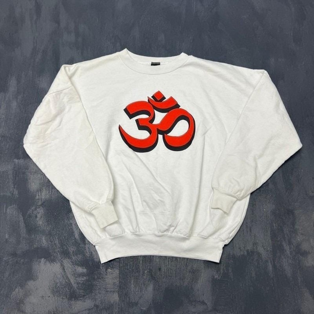 Vintage Om Hindu Sweatshirt Mens Large White 1990s